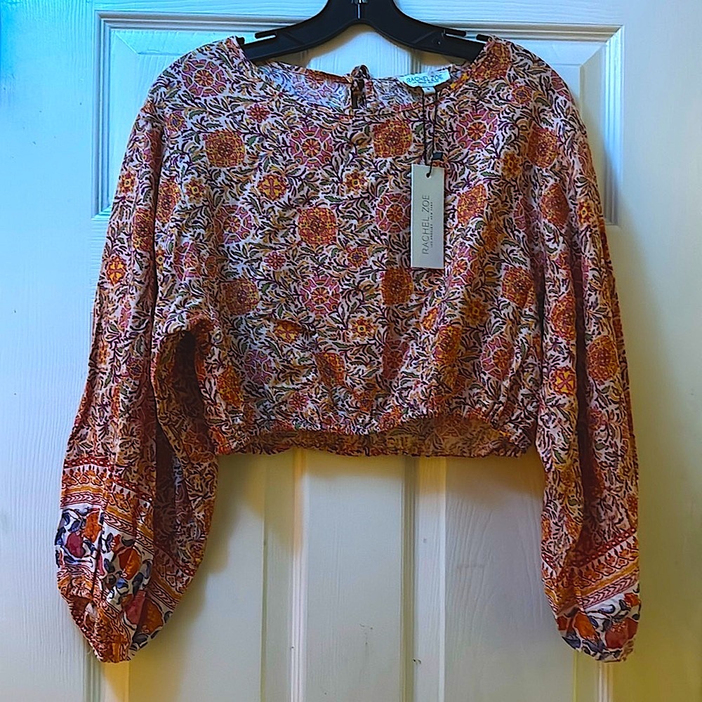 COPY - NWT RACHEL ZOE ORANGE BOHO LINEN BLEND CROP PEASANT TOP SIZE S